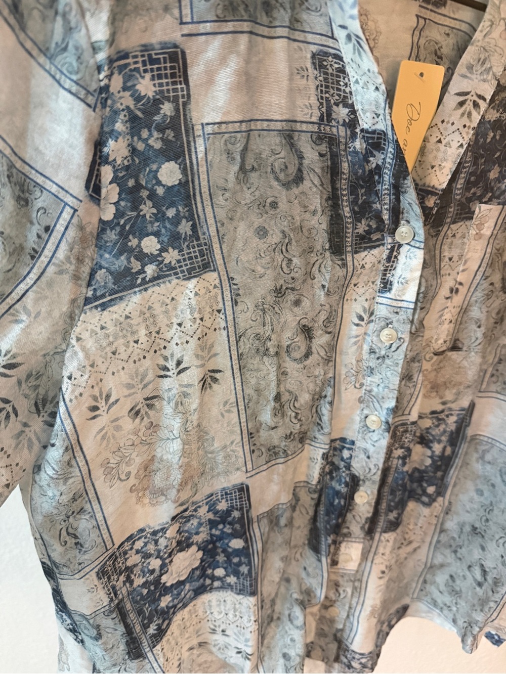 Doe & Rae Blue Patchwork Floral Button-Down Shirt - Picture 3 of 5